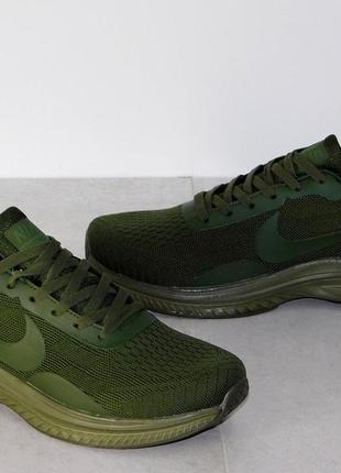 Мужские кроссовки текстильные найк темно зеленого (хаки) цвета легкие комфортные