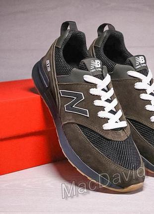 Кросівки чоловічі new balance olive замша-сітка