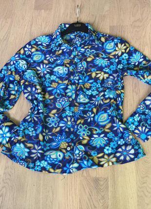Яркая блуза рубашка нейлоновая в цветочный принт винтаж1 фото