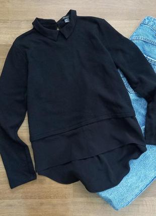 Кофта з імітацією сорочки, чорний джемпер із коміром