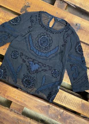 Женская хлопковая блуза с бисером, вышивкой и нашивками river island (ривер айленд хлрр идеал оригинал черная)