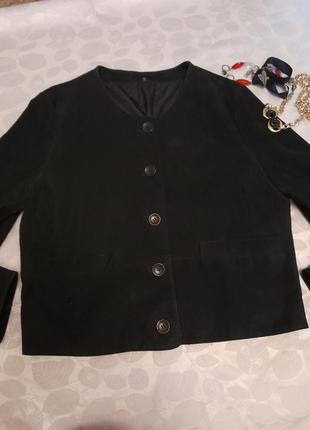 Замшевий жакет куртка шкіряний чорний пиджак замш хл 48 50 кожаный9 фото