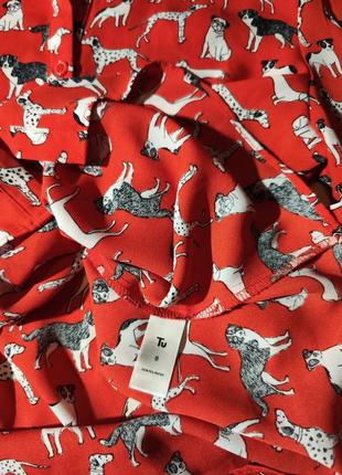 Tu 🦮🐕‍🦺отличная красная рубашка с длинным пышным рукавом на манежете, принт собаки