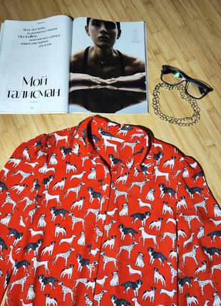 Tu 🦮🐕‍🦺отличная красная рубашка с длинным пышным рукавом на манежете, принт собаки