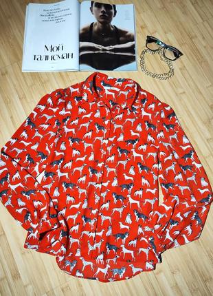 Tu 🦮🐕‍🦺отличная красная рубашка с длинным пышным рукавом на манежете, принт собаки