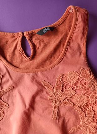 🖤 •~ неймовірна блуза майка теракотового кольору з бавовни °~•  🖤  якісна тканина бавовна блузка футболка мереживо квітковий принт малюнок3 фото