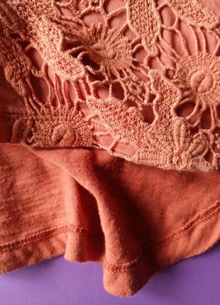 🖤 •~ неймовірна блуза майка теракотового кольору з бавовни °~•  🖤  якісна тканина бавовна блузка футболка мереживо квітковий принт малюнок5 фото