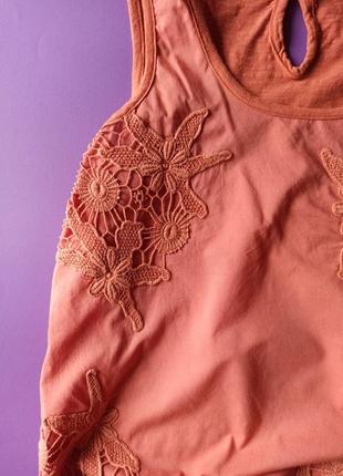 🖤 •~ неймовірна блуза майка теракотового кольору з бавовни °~•  🖤  якісна тканина бавовна блузка футболка мереживо квітковий принт малюнок2 фото