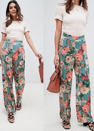 Стильні шикарні шифонові широкі літні  штани брюки з квітковим принтом vila р.m1 фото