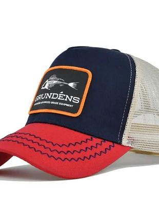 Кепка тракер grundens (рыба, скелет рыбы) с сеточкой красно-синяя, унисекс wuke one size