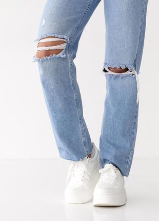 Рваные джинсы мом с необработанными краями5 фото