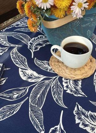 Скатертина тефлонова синій лист з водовідштовхуючим ефектом