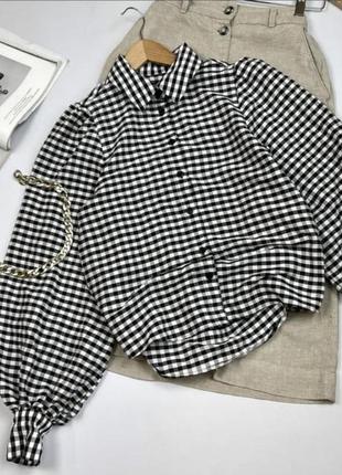 Стильная блуза рубашеа с объёмным рукавом4 фото