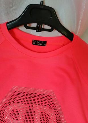 ☘️  яскраво-рожева кислотна футболка зі стразами туреччина4 фото