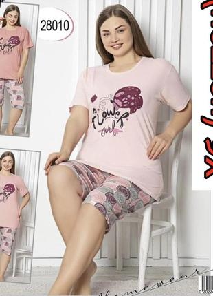 Пижама "flover" большого размера футболка и бриджи. пижама женская батал хлопок турция хl3 фото