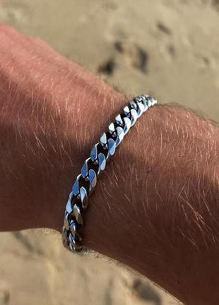 Мужской серебряный металлический браслет, цепочка на руку, стальной