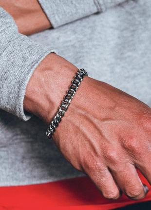 Мужской серебряный металлический браслет, цепочка на руку, стальной