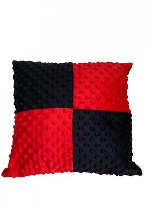 Плюшева диванна декоративна подушка квадрат від minkyhometm 30х30 см. чорний — червоний1 фото