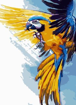 Картина по номерам жовто-синя папуга з лаком та рівнем розміром 40х50 см (sy6757) strateg melmil