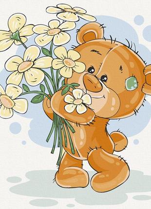 Картина по номерам ведмідь 30 х 30 см art craft 15529-ac ведмедик з квітами для дітей melmil