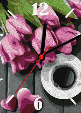 Картина по номерам часы "кофе и тюльпаны" 30*30 см melmil