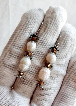 Срібні сережки з перлинами барокко, 925 проба, 104/123 фото