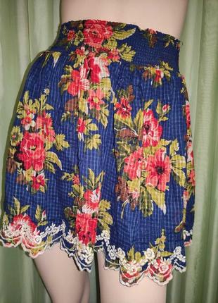 Спідниця темно синя з червоним з рішельє