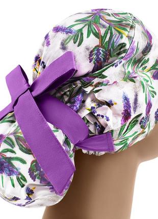 Медична шапочка шапка жіноча тканинна бавовняна багаторазова принт квіти шавлія