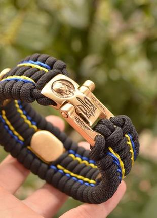 Браслет із паракорду з козаком і гербами з обплетенням прапора україни під замовлення + брелок у подарунок
