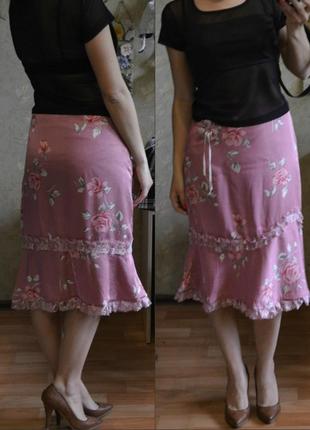 Нежная розовая юбка миди с кружевом classic
