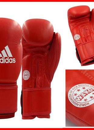 Рукавички боксерські з ліцензією wako adidas тренувальні шкіряні рукавички  10 12 oz