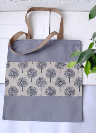 Сумка для покупок с деревьями, эко сумка, борба, серый шоппер/ Эко сумка с древеями2 фото