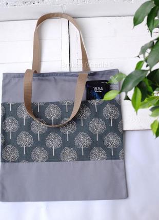 Сумка для покупок с деревьями, эко сумка, борба, серый шоппер/ Эко сумка с древеями3 фото