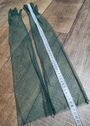Перчатки женские сетка фатин длинные вечерние зеленые3 фото