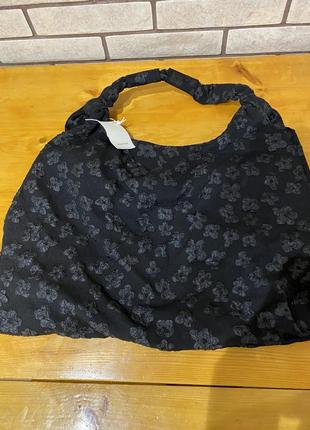 Новая чёрная лёгкая текстильная большая сумка на плечо хобо8 фото