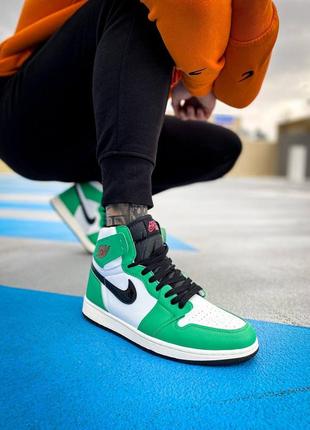 Мужские высокие кожаные кроссовки nike air jordan 1 high og wmns lucky green#найк3 фото