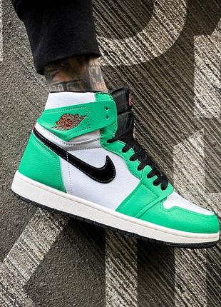 Мужские высокие кожаные кроссовки nike air jordan 1 high og wmns lucky green#найк7 фото