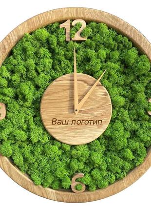 Годинник зі стабілізованим мохом, дерев'яні з нанесенням логотипу. so green, діаметр 20 см