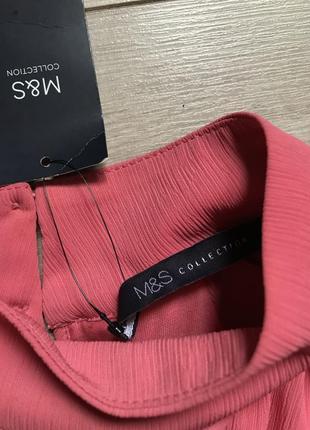 Блуза плиссированная со сборкой и воротником стойкой m&s розовая5 фото
