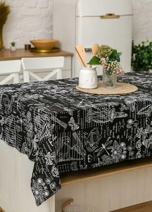 Скатерть льняная 110х150 см (кухонный стол) версаль чорний1 фото