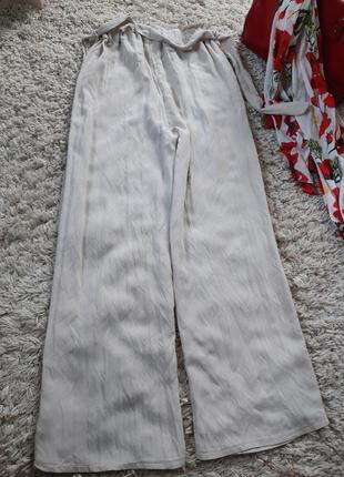 Стильные комфортные бежевые широкие штаны на резинке,  высокая посадка,  италия,  р. s-l8 фото