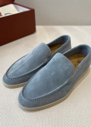 Блакитні замшеві лофери loro piana summer walk черевики демісезонні чоботи лоро піана туфлі