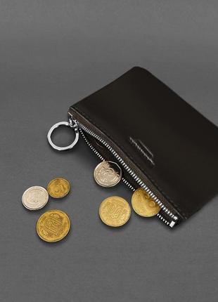 Кожаная монетница / мини-косметичка темно-коричневая краст2 фото