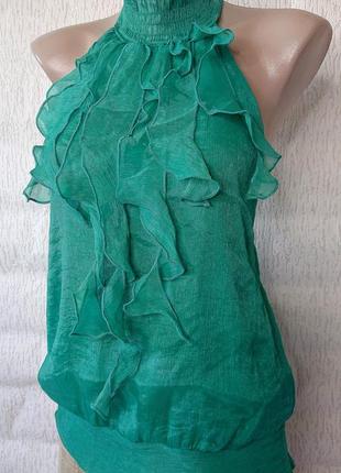 Шифоновая изумрудная блуза майка1 фото