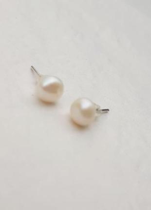 Срібні сережки-гвоздики з білими перлами, 925 проба, 101/12 фото