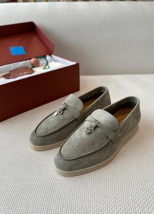 Женские серые хаки зеленые замшевые лоферы loro piana summer walk ботинки лоро пиана...