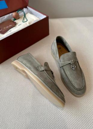 Женские серые хаки зеленые замшевые лоферы loro piana summer walk ботинки лоро пиана...