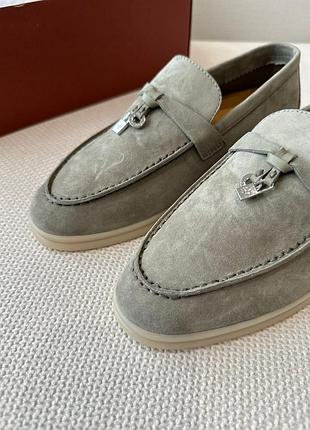 Женские серые хаки зеленые замшевые лоферы loro piana summer walk ботинки лоро пиана...