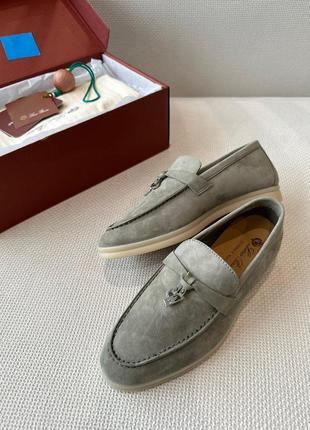 Женские серые хаки зеленые замшевые лоферы loro piana summer walk ботинки лоро пиана...