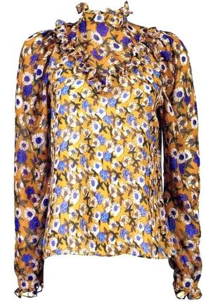 Повітряна блуза жіноча водолазка в квіти рюшами об'ємними рукавами boohoo 14/42